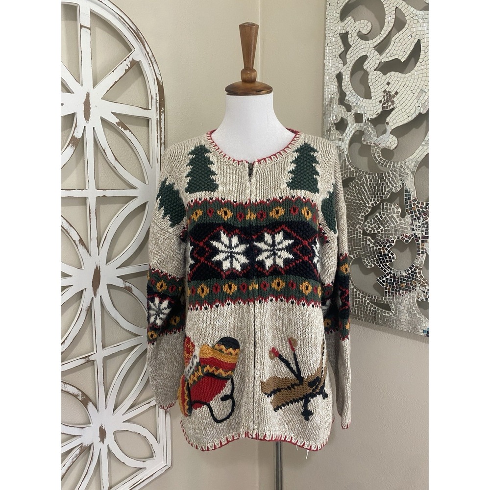 Vintage 90s Croft & Barrow Christmas Holiday Snowflake Small Cardigan Sweater